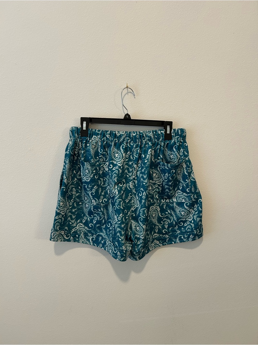 Women's Teal Paisley Lounge Shorts with Drawstring - Picture 2 of 3
